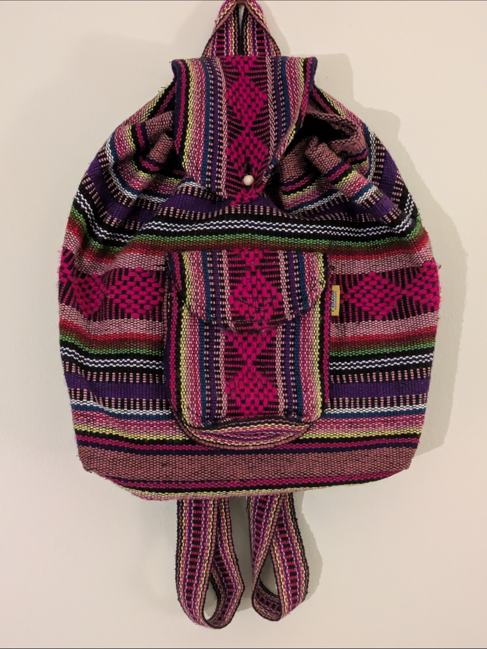 Handwoven Pink Multi Boho Backpack